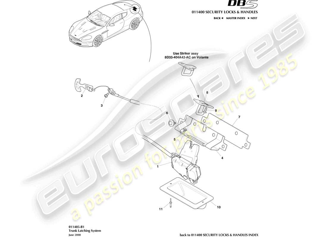 aston martin dbs (2008) trunk latch system part diagram