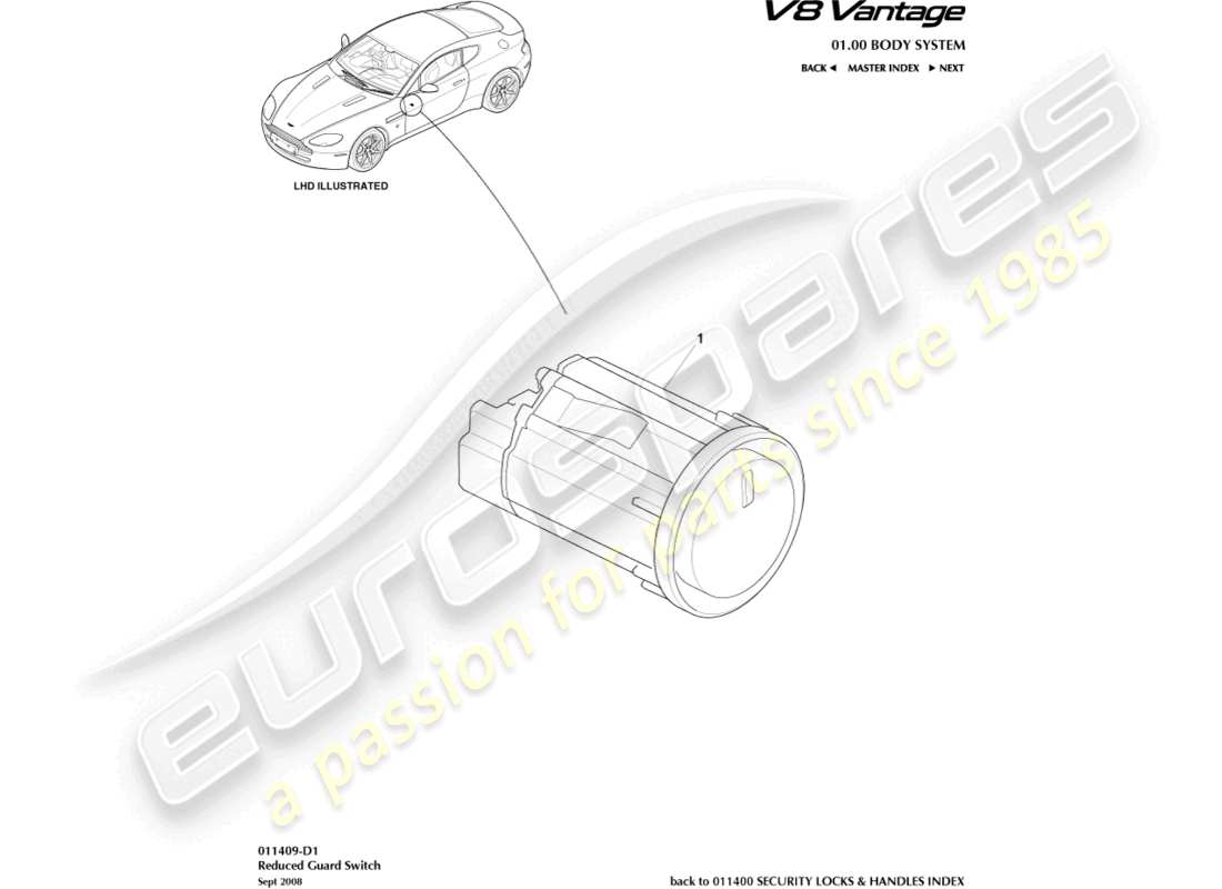 aston martin v8 vantage (2018) reduced guard switch part diagram