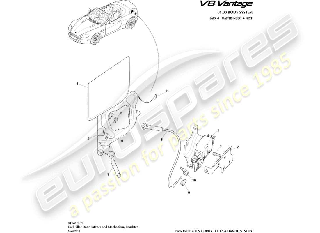 aston martin vantage gt8 (2017) fuel filler mechanism, roadster part diagram