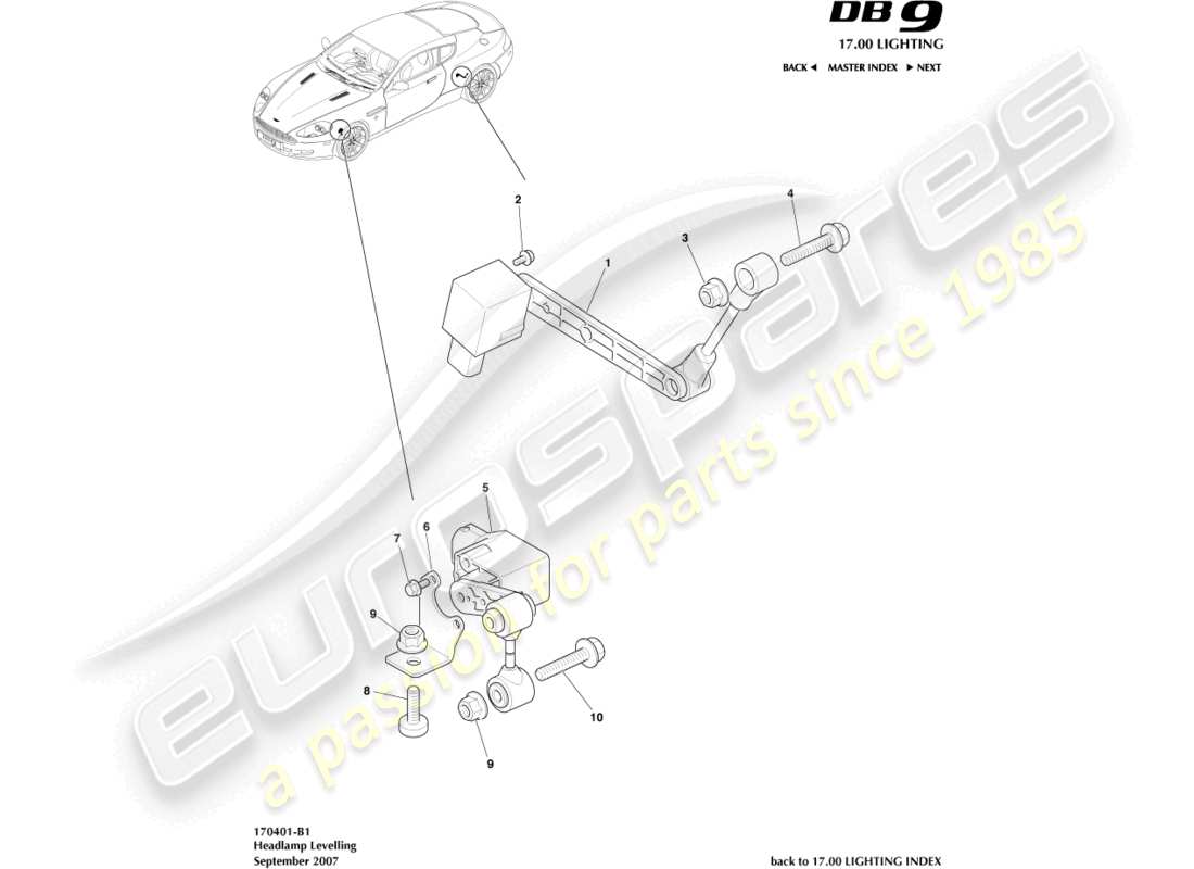 aston martin db9 (2005) headlamp leveling part diagram