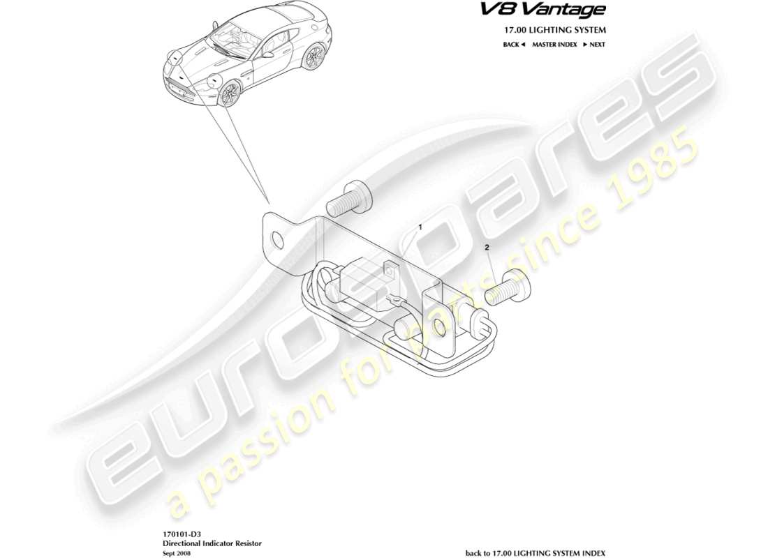 aston martin v8 vantage (2018) directional indicator resistor part diagram