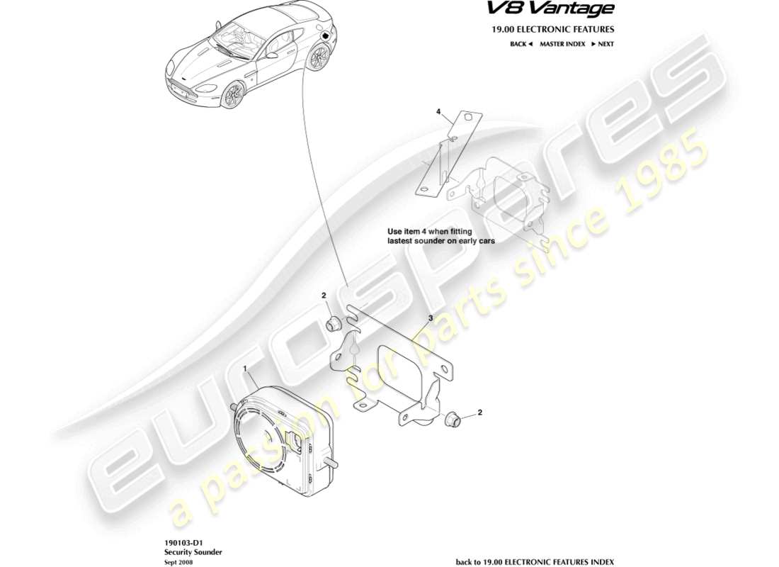 aston martin v8 vantage (2018) security sounder part diagram