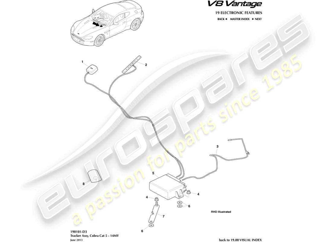 aston martin v8 vantage (2018) tracker, cobra, 14my part diagram