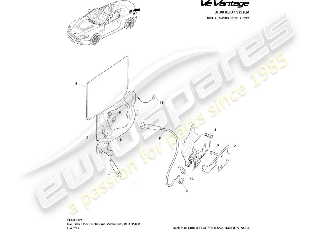 aston martin v12 vantage (2013) fuel filler mechanism, roadster parts diagram