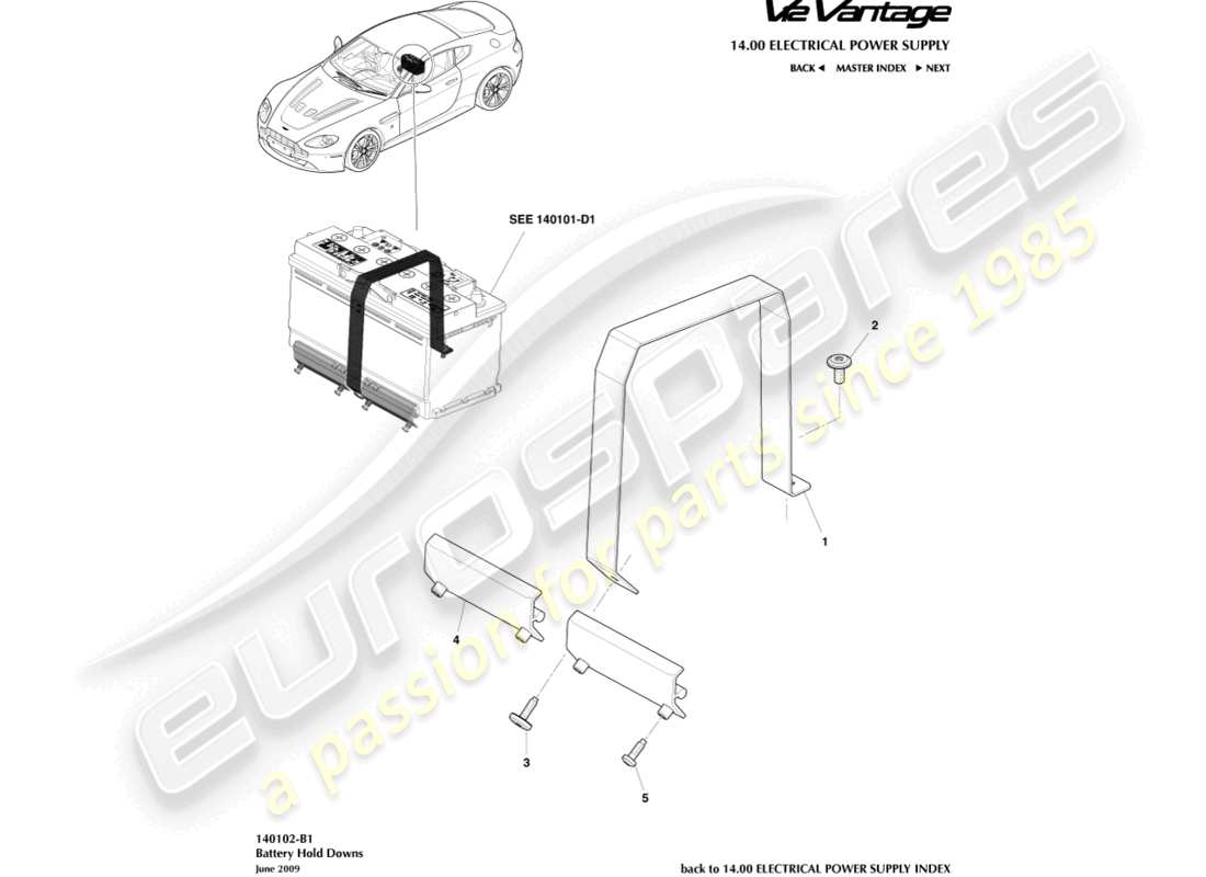aston martin v12 vantage (2013) battery hold downs part diagram