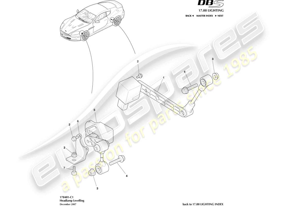 aston martin dbs (2010) headlamp leveling part diagram