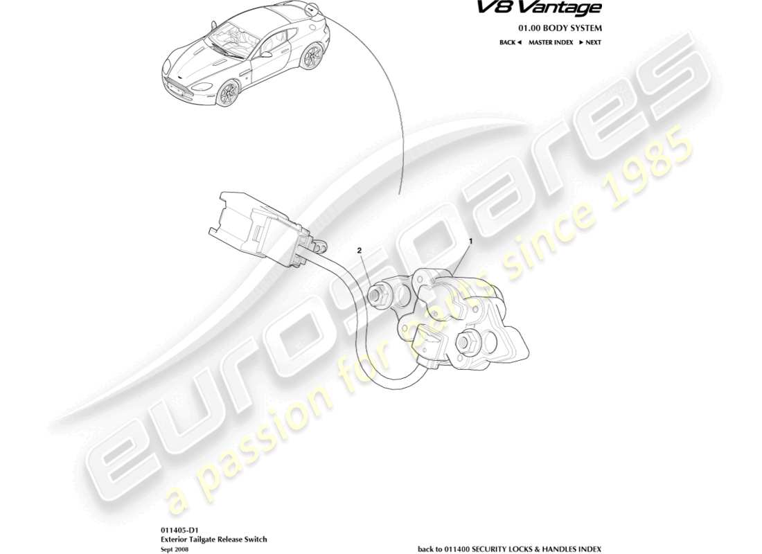 aston martin v8 vantage (2018) tailgate release part diagram