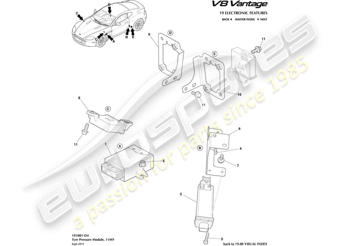 aston martin v8 vantage (2015) tyre pressure module, 11my part diagram