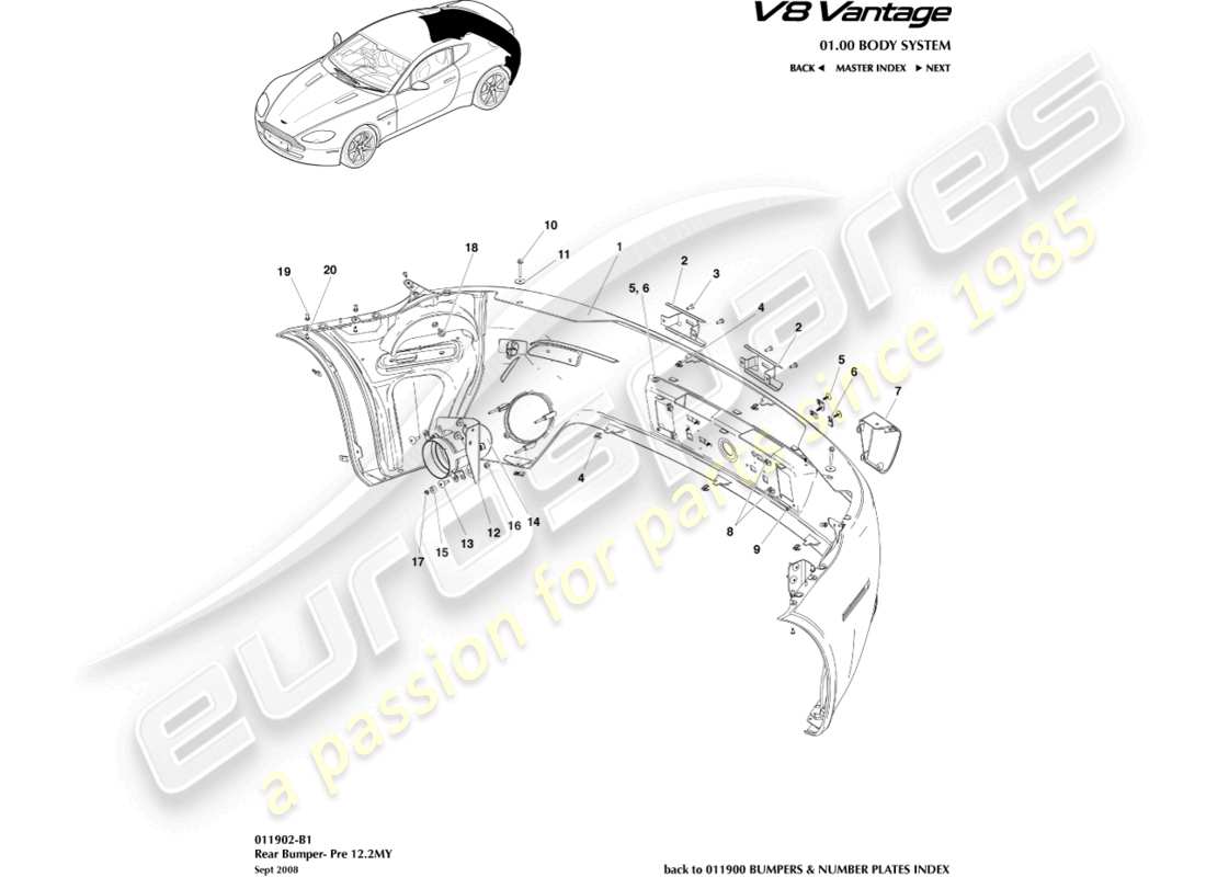 aston martin v8 vantage (2015) rear bumper, to 12.25my part diagram