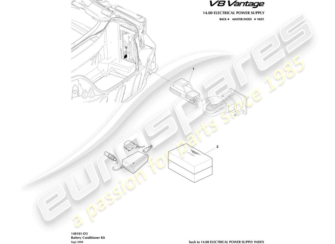 aston martin v8 vantage (2018) battery conditioner kit part diagram