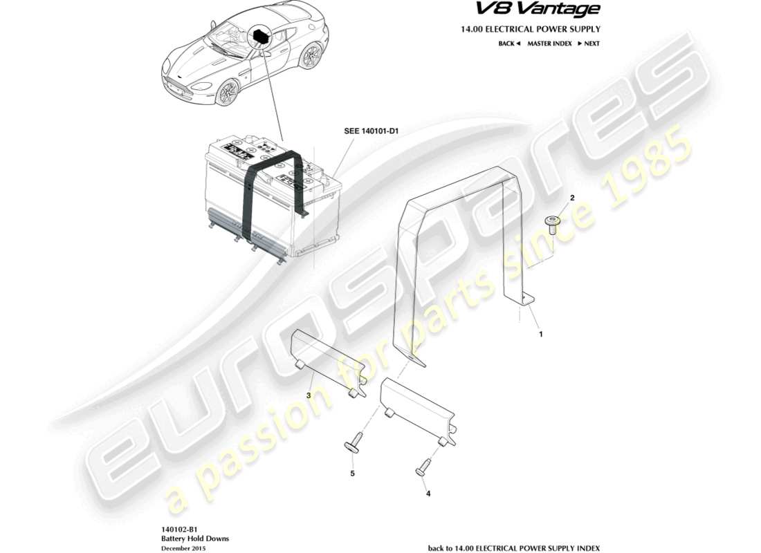 aston martin v8 vantage (2018) battery hold downs part diagram