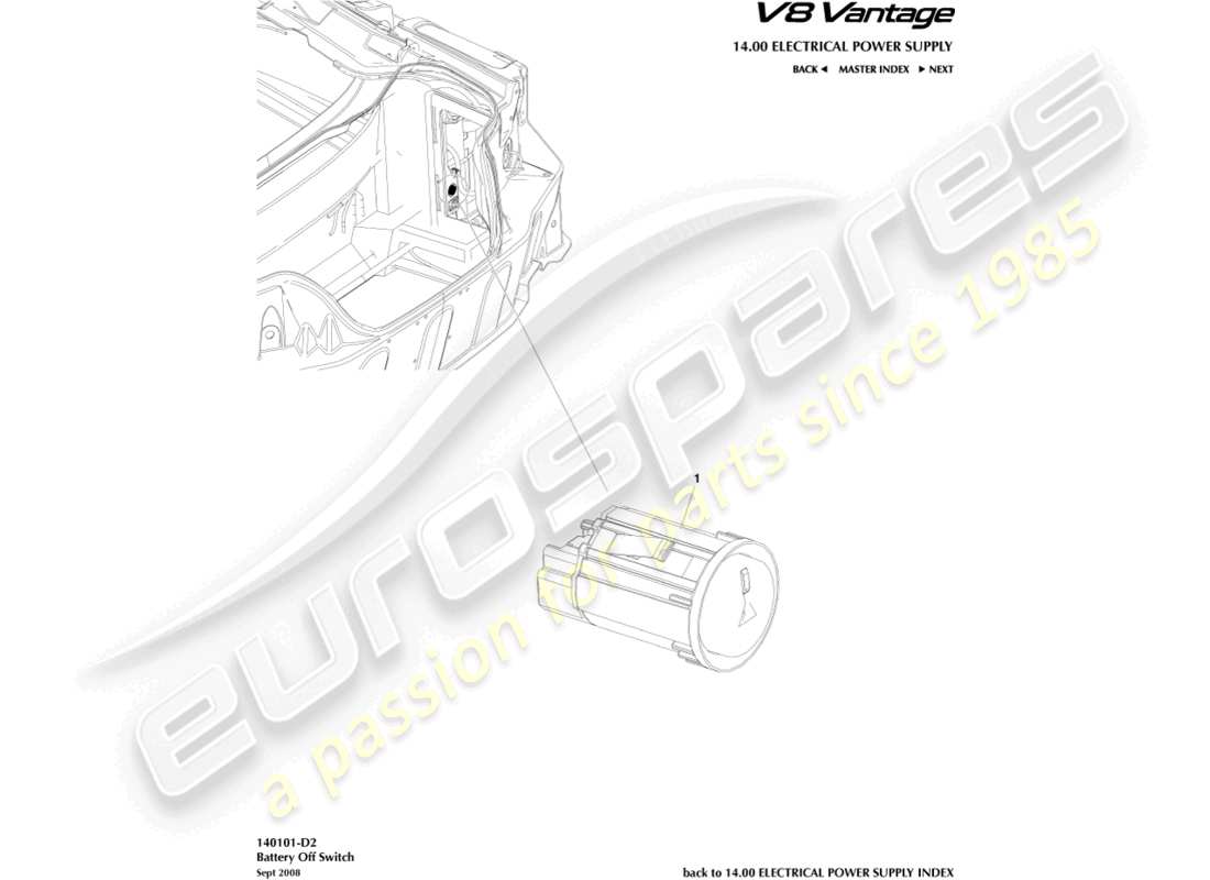 aston martin v8 vantage (2018) battery off switch part diagram