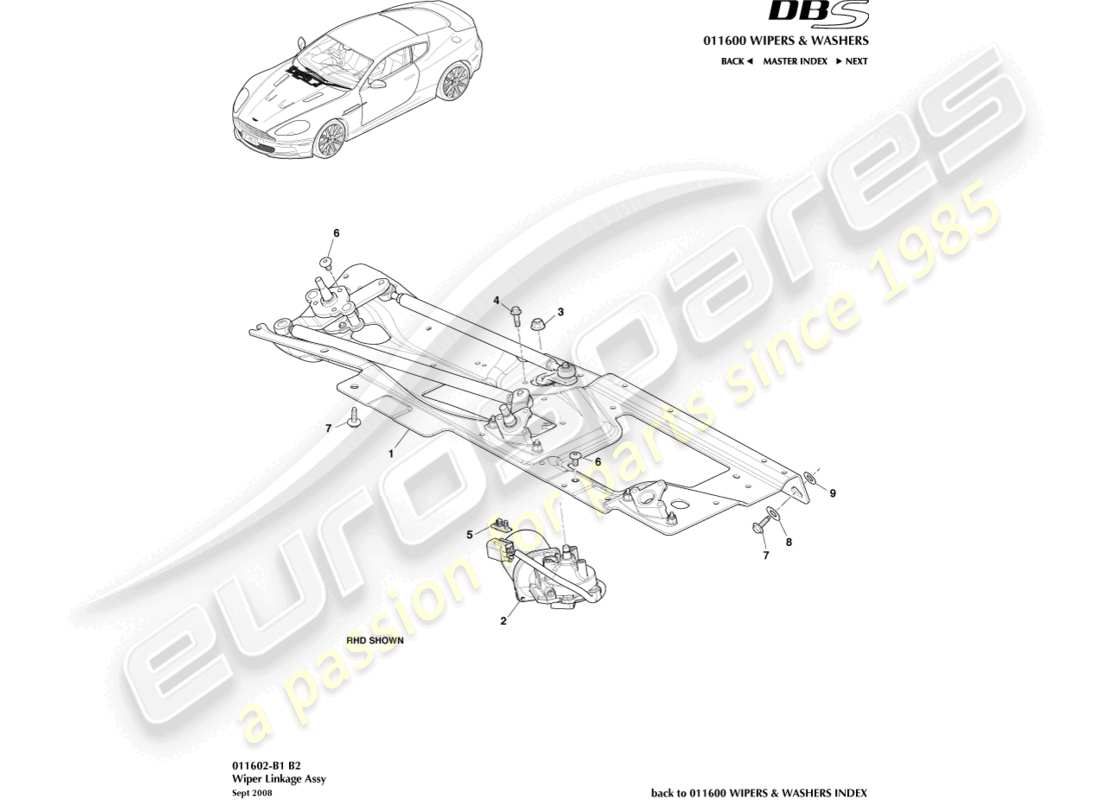 aston martin dbs (2009) wiper linkage assembly part diagram