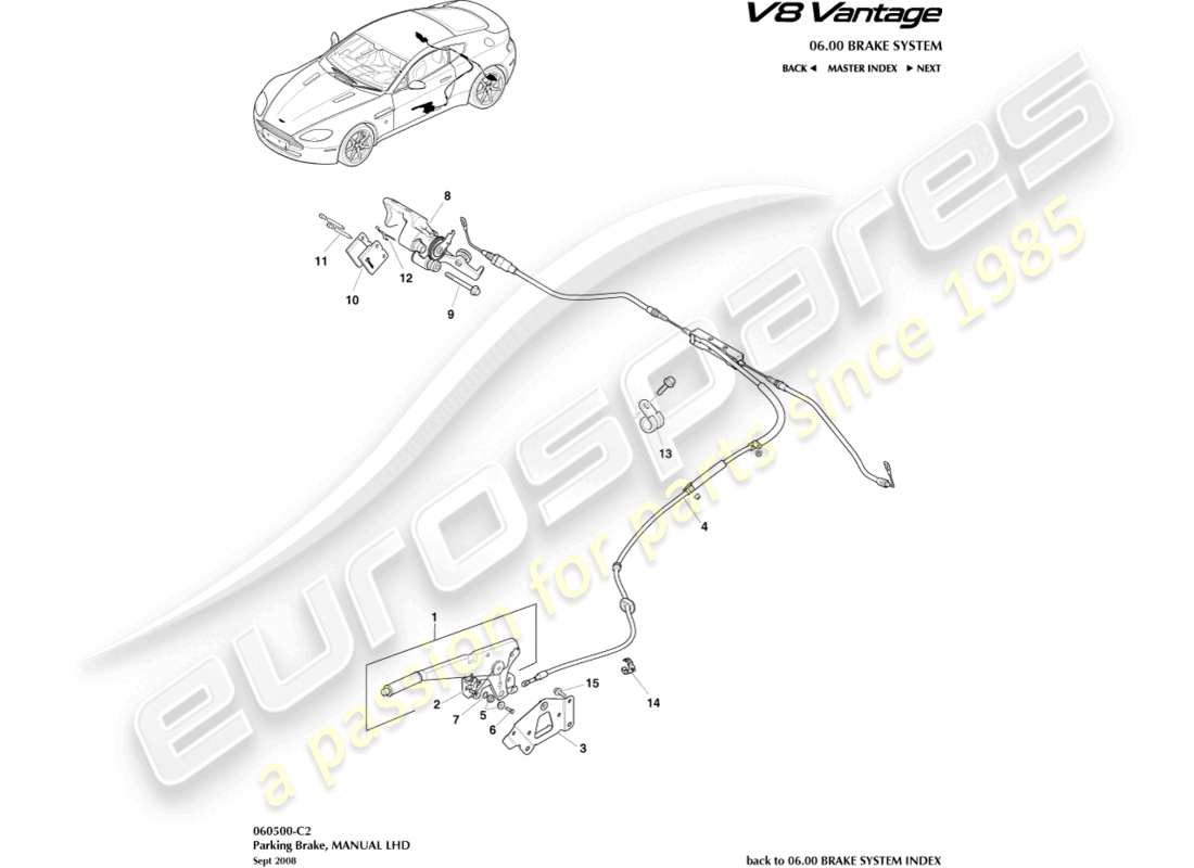 aston martin v8 vantage (2018) parking brake, lhd part diagram