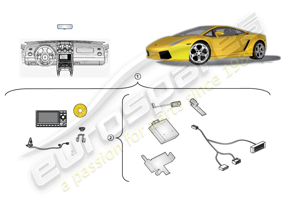 lamborghini gallardo coupe (accessories) retrofit kit for navi- gation unit part diagram