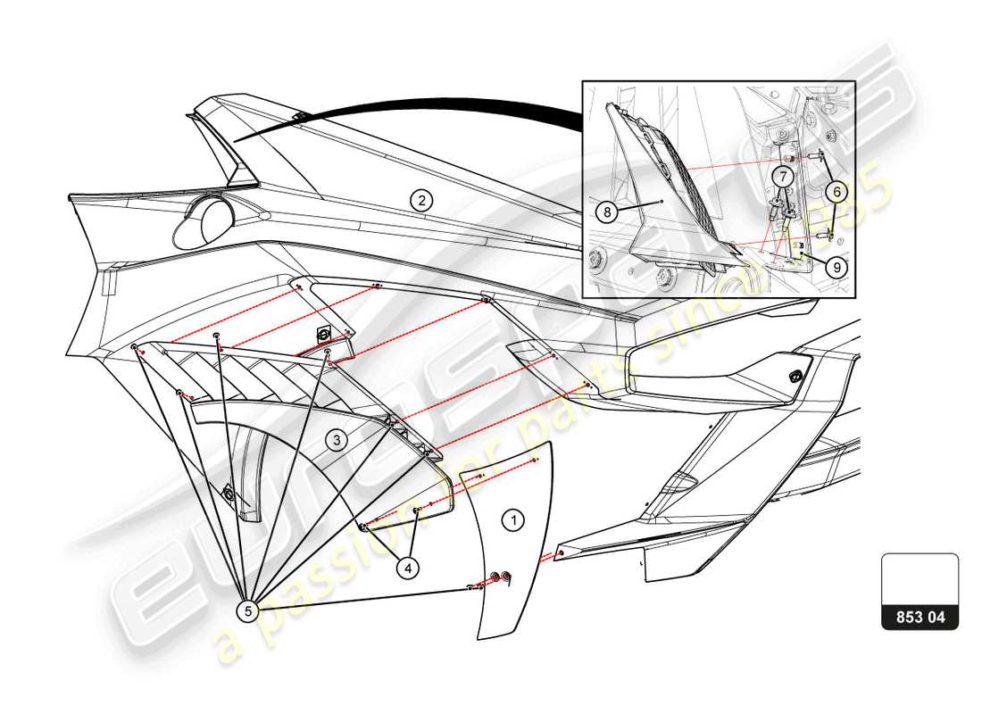 a part diagram from the lamborghini huracan squadra corse parts catalogue