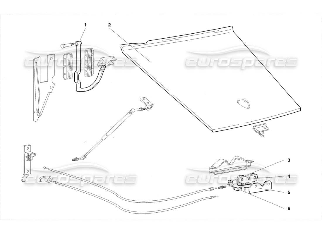 lamborghini diablo sv (1998) front hood (valid for gb - november 1998) part diagram