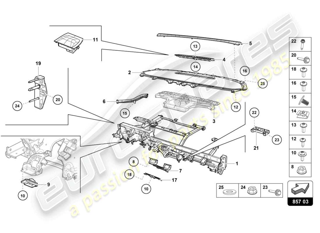 lamborghini evo spyder (2023) dashboard part diagram