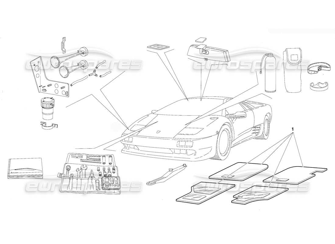 lamborghini diablo (1991) accessories (valid for gb version - october 1991) parts diagram