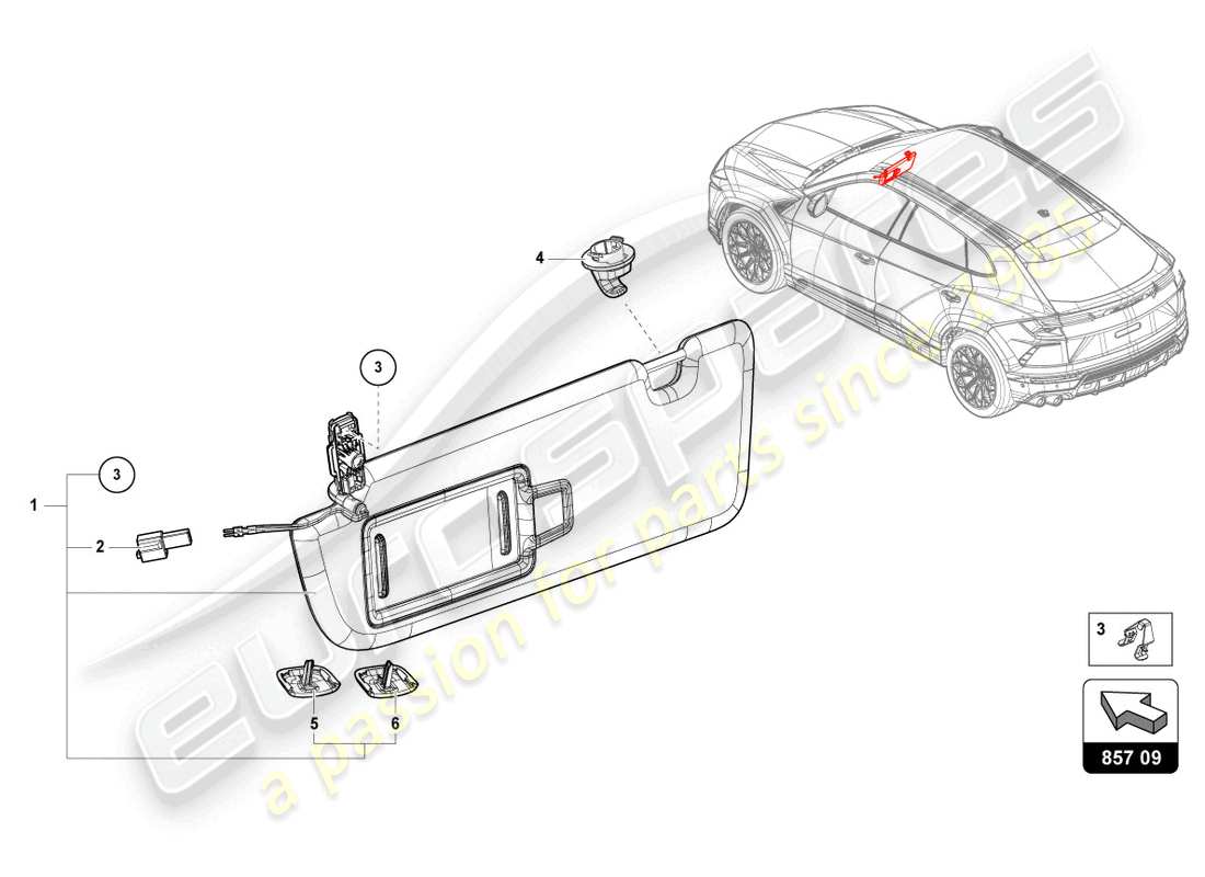 lamborghini urus (2019) sun visor parts diagram