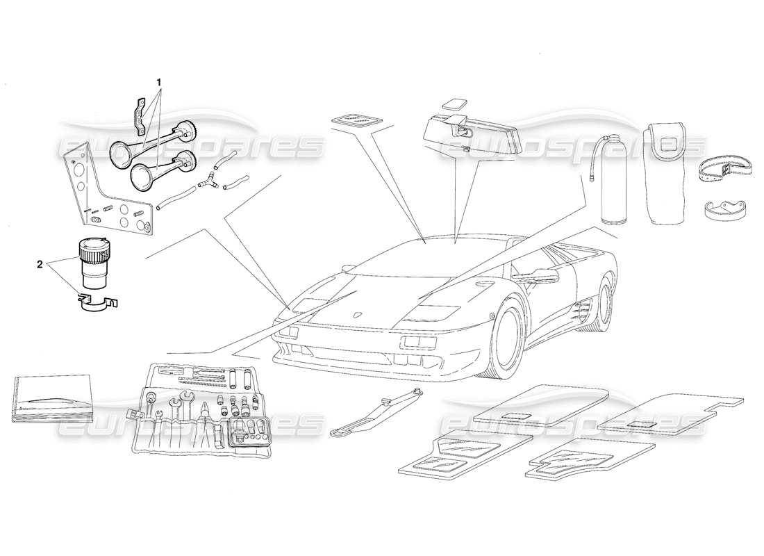 lamborghini diablo (1991) accessories (valid for switzerland version - october 1991) parts diagram