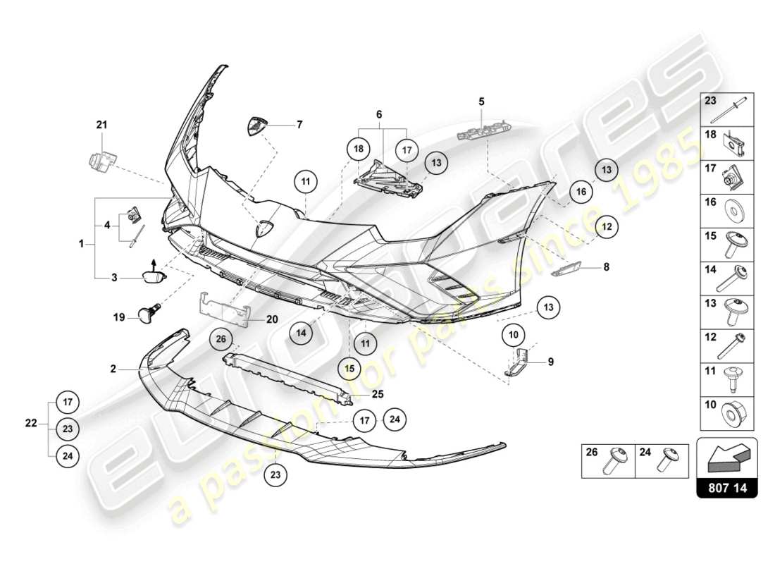 lamborghini evo spyder 2wd (2022) bumper front part diagram