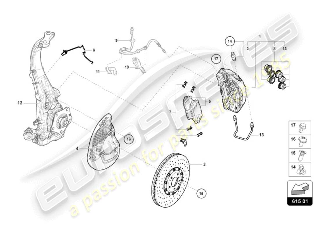 lamborghini urus performante (2024) fixed-calliper brake front part diagram