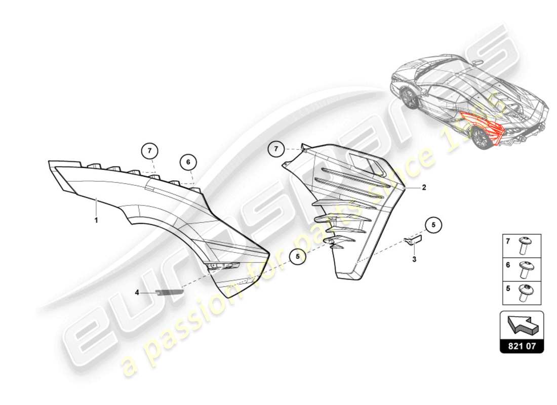 lamborghini sian roadster (2021) lining for fender part diagram