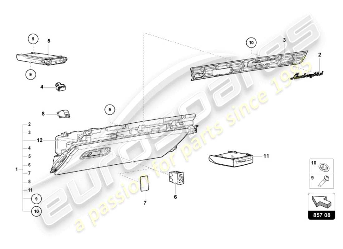 lamborghini 2024 (evo spyder) glove compartment part diagram