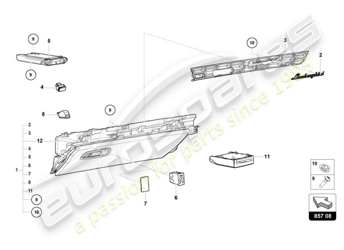 lamborghini evo spyder (2024) glove compartment part diagram