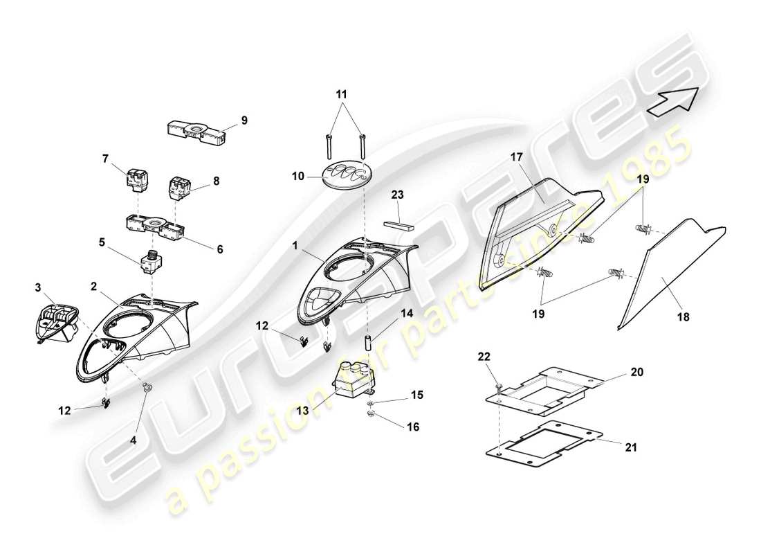 lamborghini lp570-4 spyder performante (2013) install. kit for cent. console part diagram