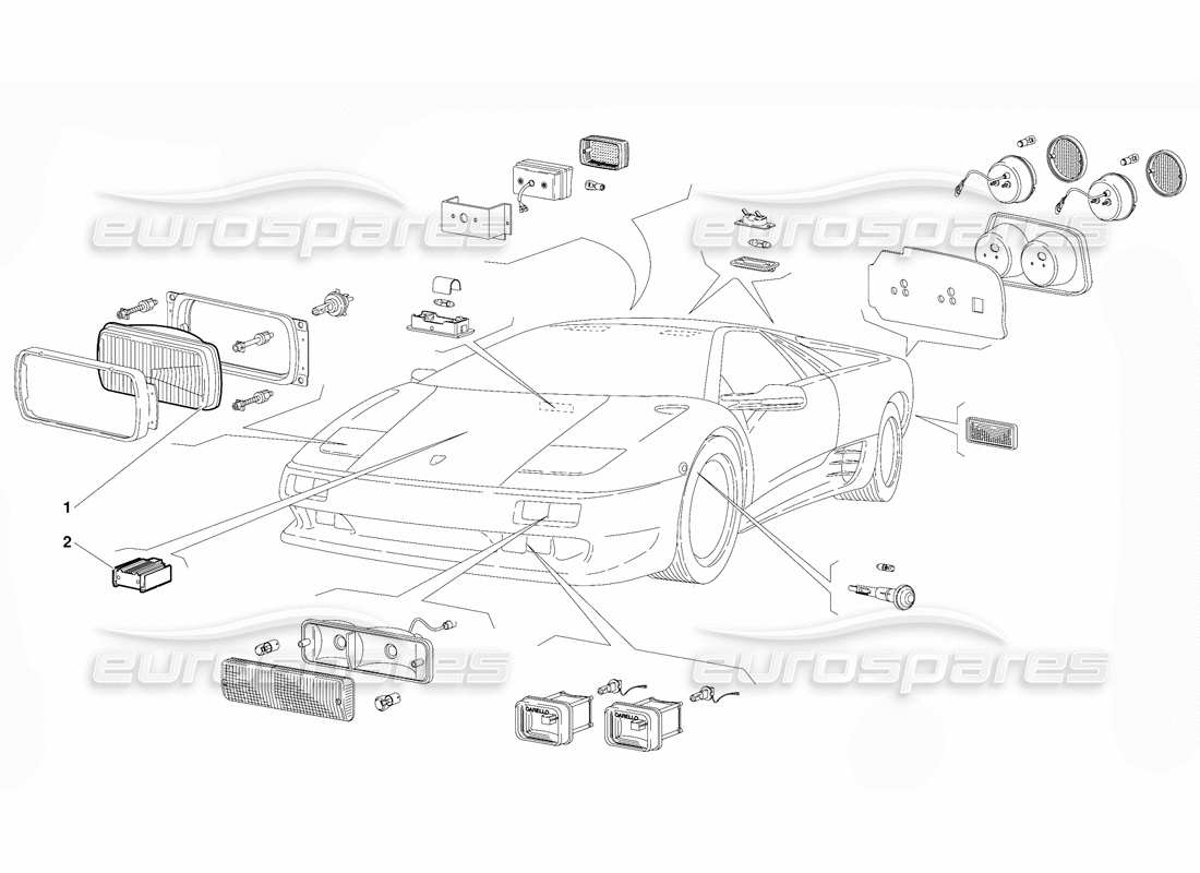 lamborghini diablo (1991) lights (valid for gb version - october 1991) parts diagram