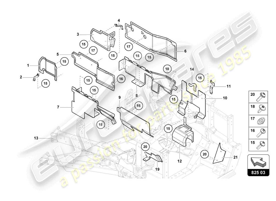 lamborghini 2022 (ultimae roadster) heat shield part diagram