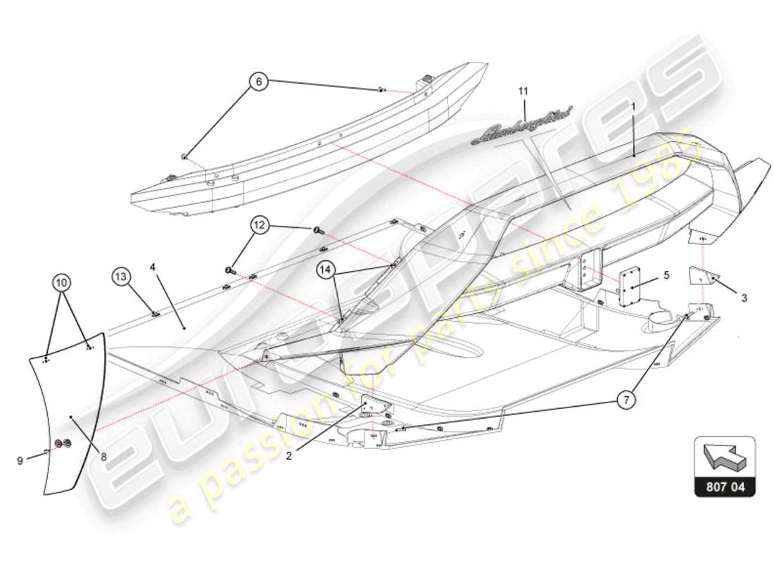 a part diagram from the lamborghini huracan squadra corse parts catalogue