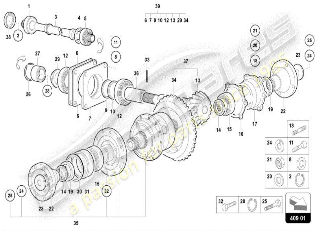 lamborghini diablo vt (1996) front axle differential part diagram