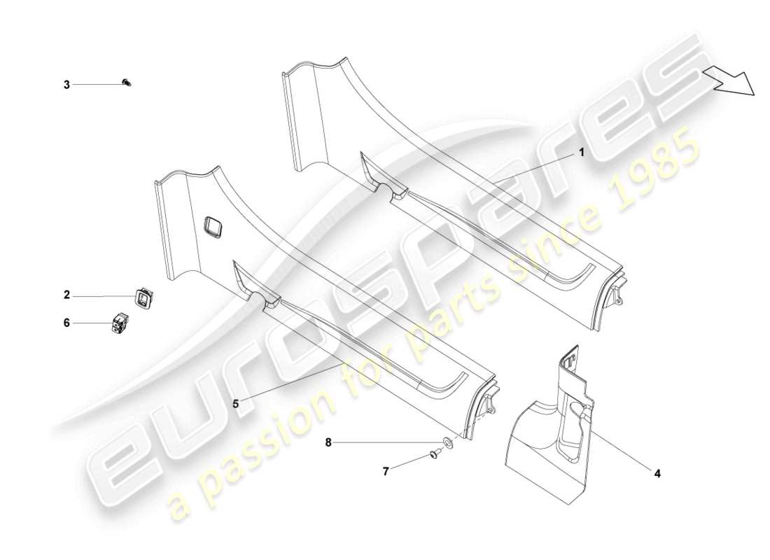 lamborghini lp550-2 spyder (2010) sill trim strip part diagram