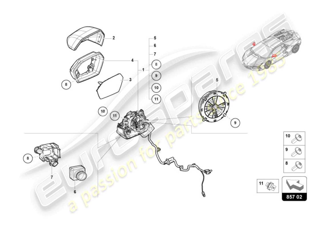 lamborghini revuelto coupe (2024) exterior mirror part diagram