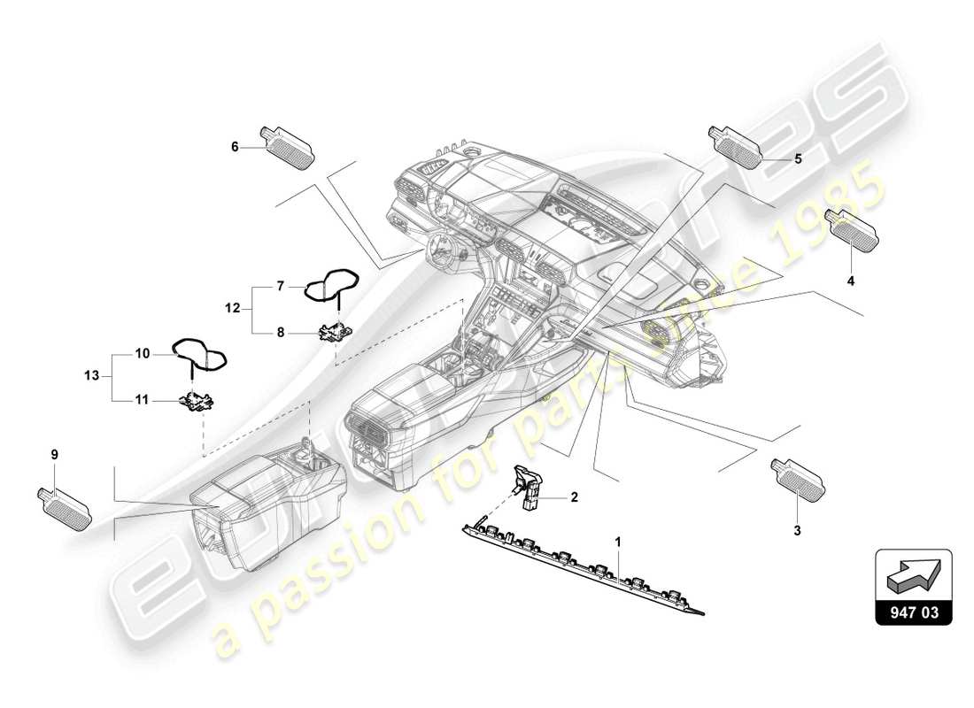 lamborghini urus (2022) lighting for centre console parts diagram