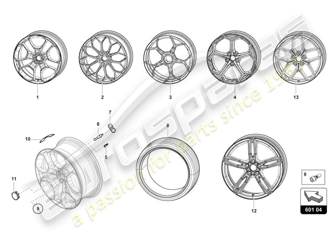 lamborghini 2024 (evo spyder) wheels/tyres rear part diagram