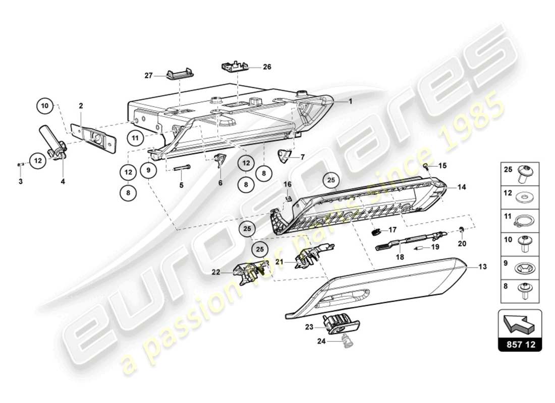 lamborghini 2022 (lp770-4 svj coupe) glove box parts diagram