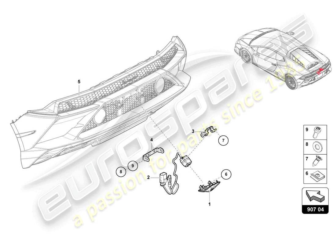 lamborghini evo coupe (2023) reversing camera part diagram