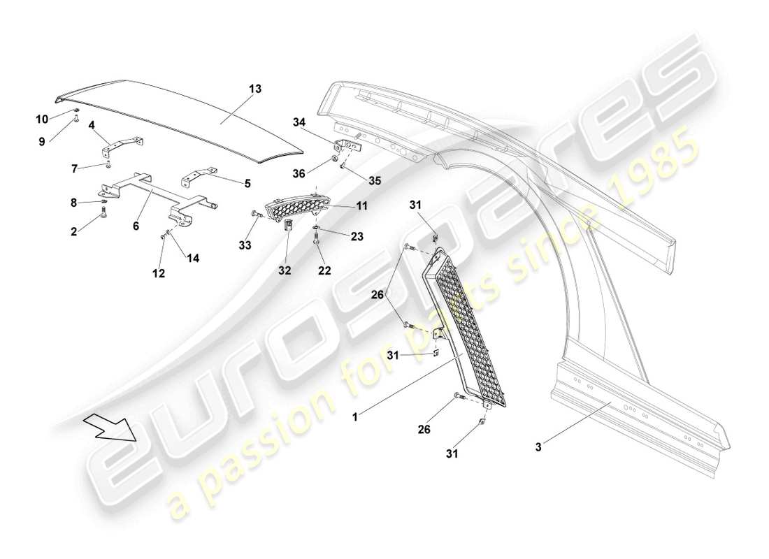 lamborghini lp550-2 spyder (2010) wing rear part diagram