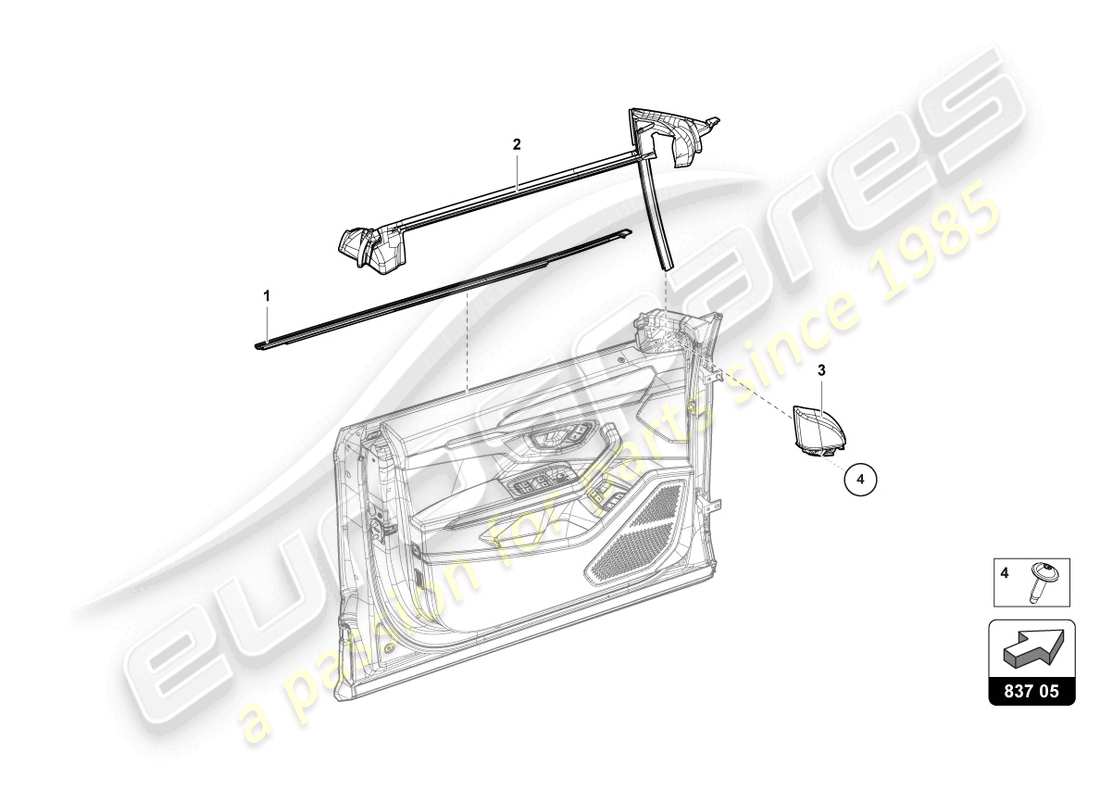 lamborghini urus (2020) seal for door window front parts diagram