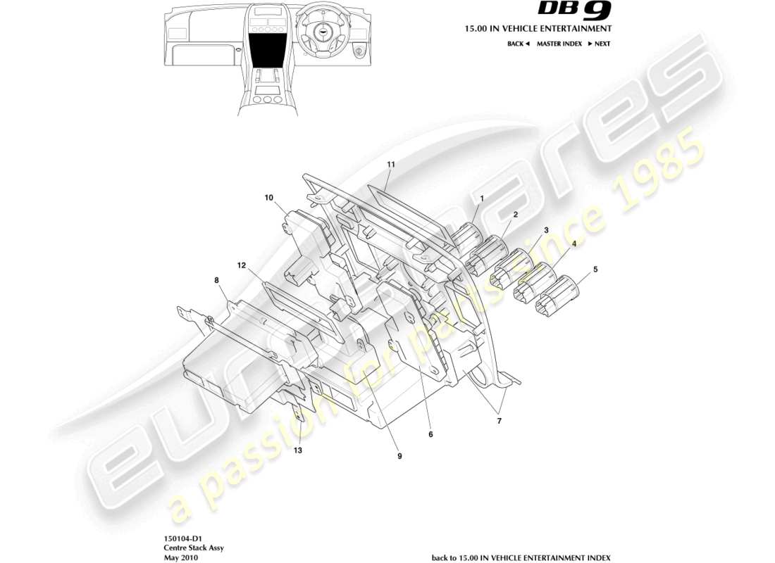aston martin db9 (2005) centre stack part diagram
