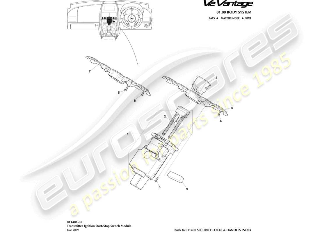 aston martin v12 vantage (2010) start/stop module, 09my part diagram