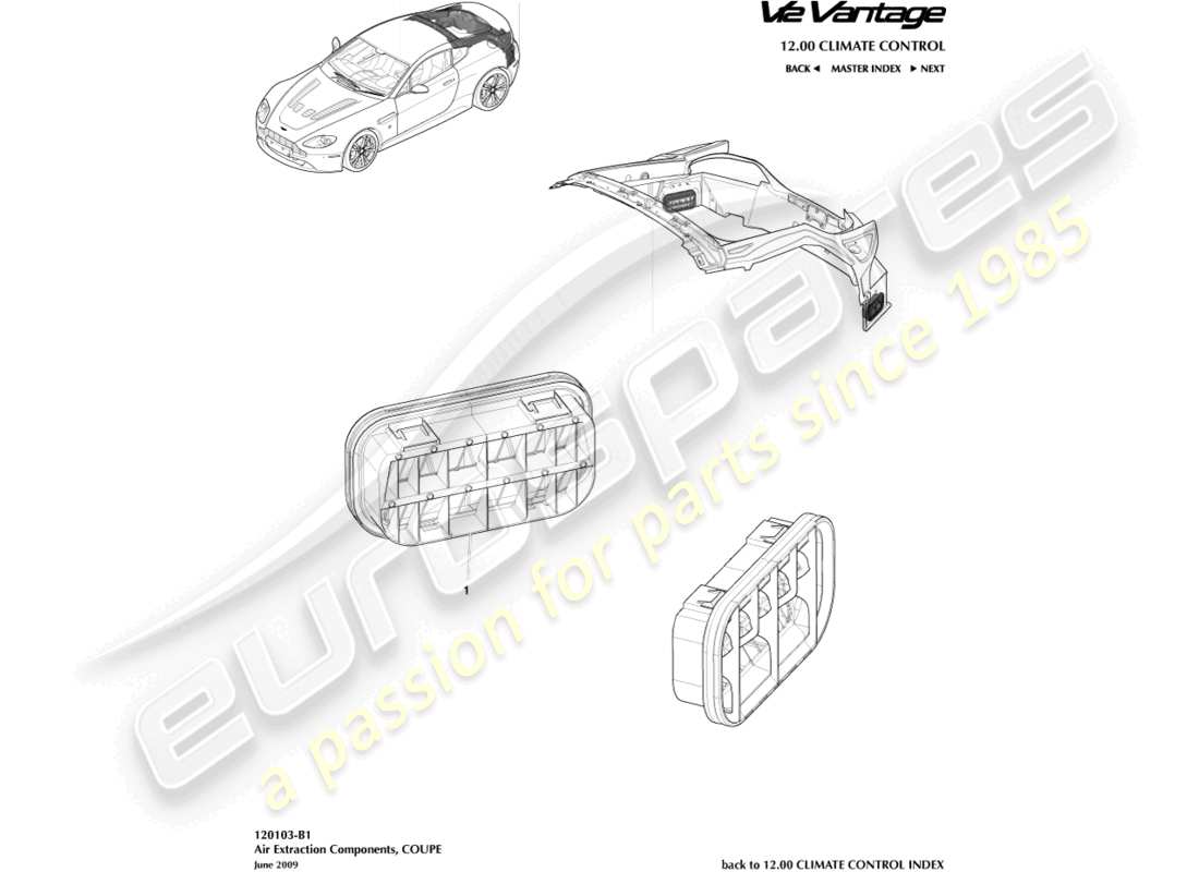 aston martin v12 vantage (2011) air extraction components, coupe part diagram
