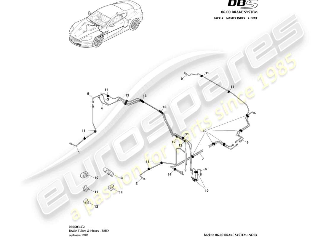 aston martin dbs (2011) brake lines & hoses, rhd part diagram