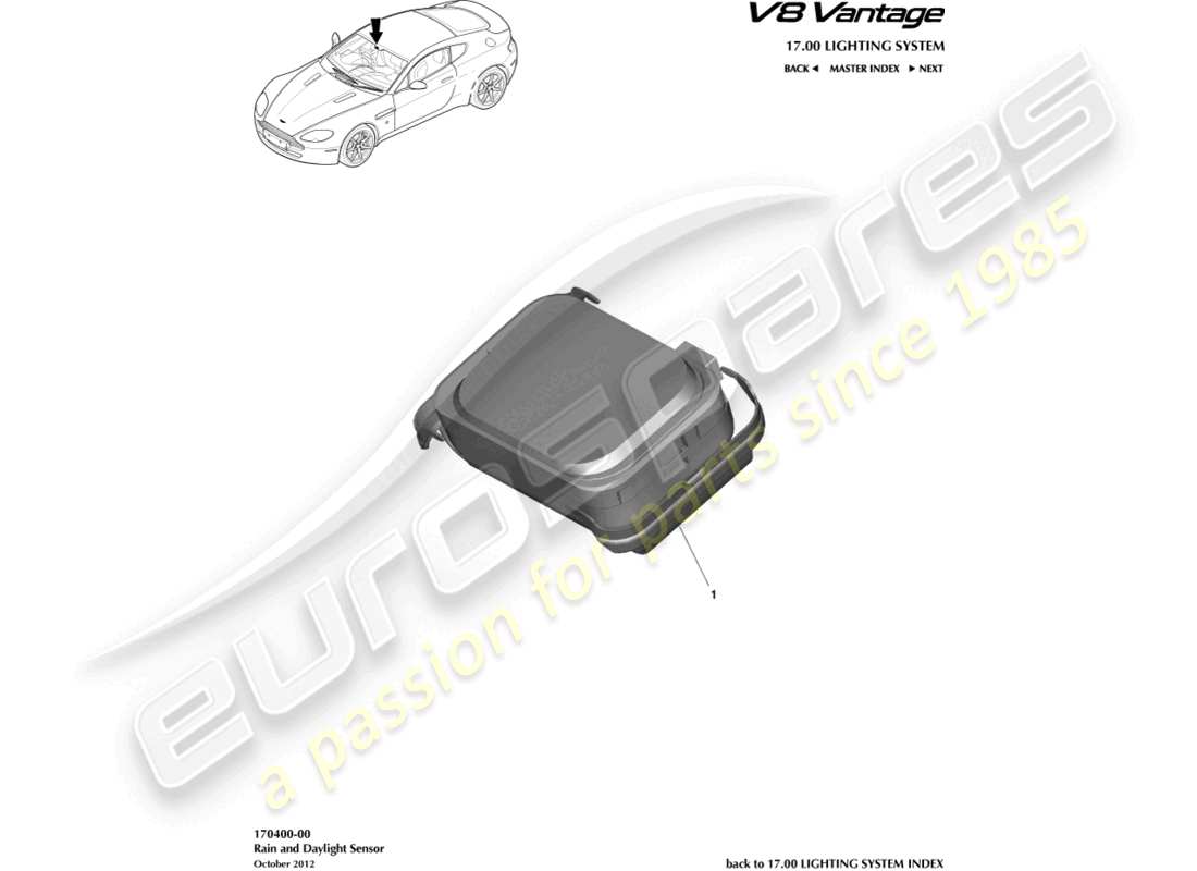 aston martin v8 vantage (2015) rain & daylight sensor part diagram