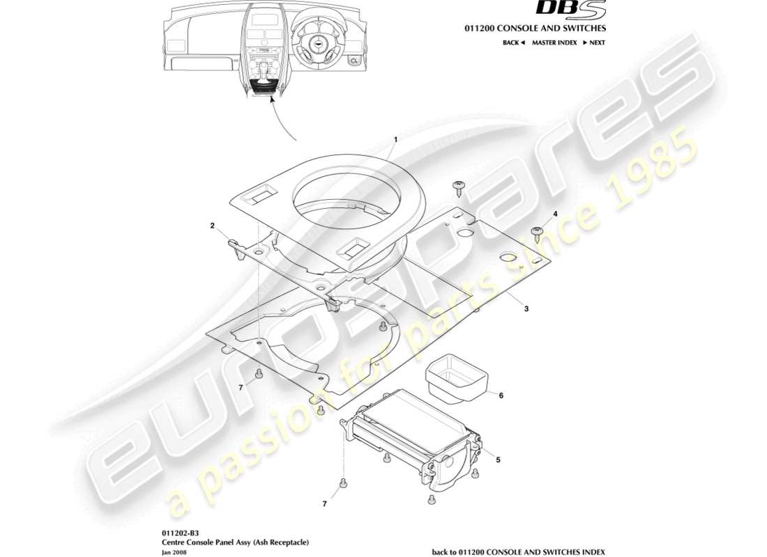 aston martin dbs (2007) centre console, manual part diagram