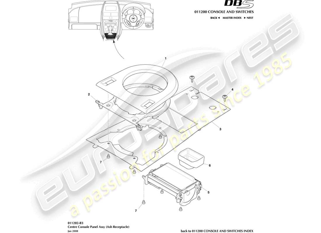 aston martin dbs (2008) centre console, manual part diagram